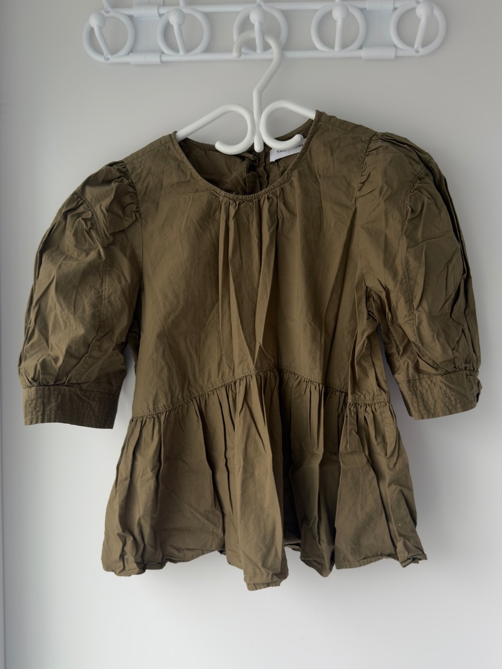 Olive Puff Sleeve Peplum Top